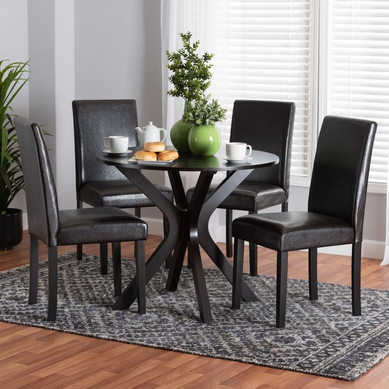 Espresso Brown Faux Leather and Wood 5-Piece Dining Set