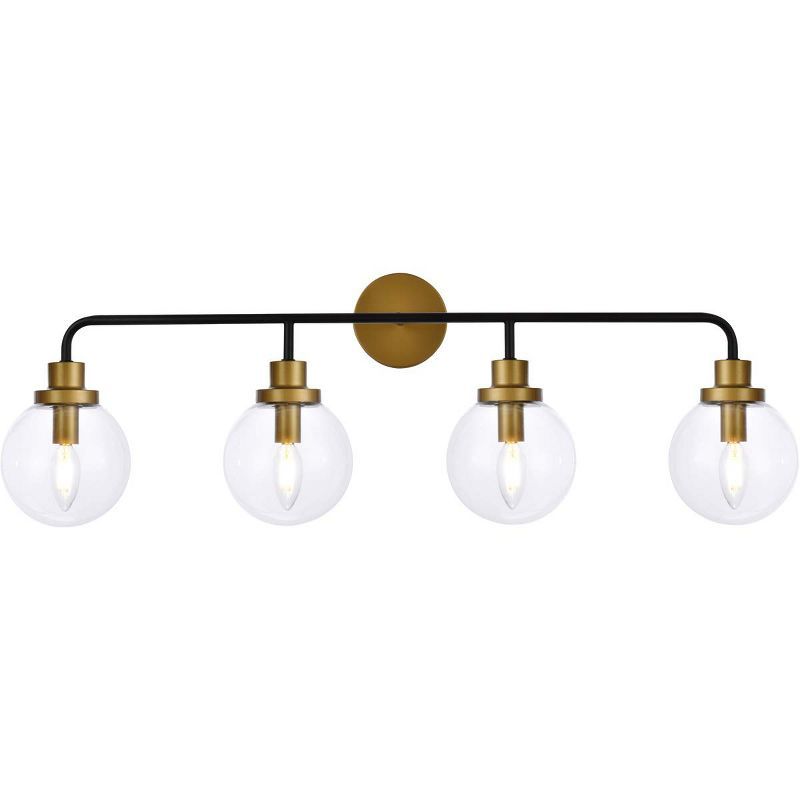 Hanson 4-Light Black and Brass Wall Sconce with Clear Glass Shade