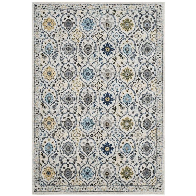 Ivory and Blue Rectangular Stain-Resistant Synthetic Area Rug