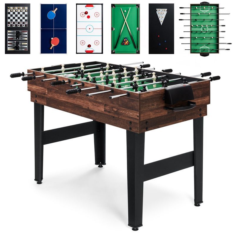 Walnut 10-in-1 Combo Game Table with Foosball and Ping Pong