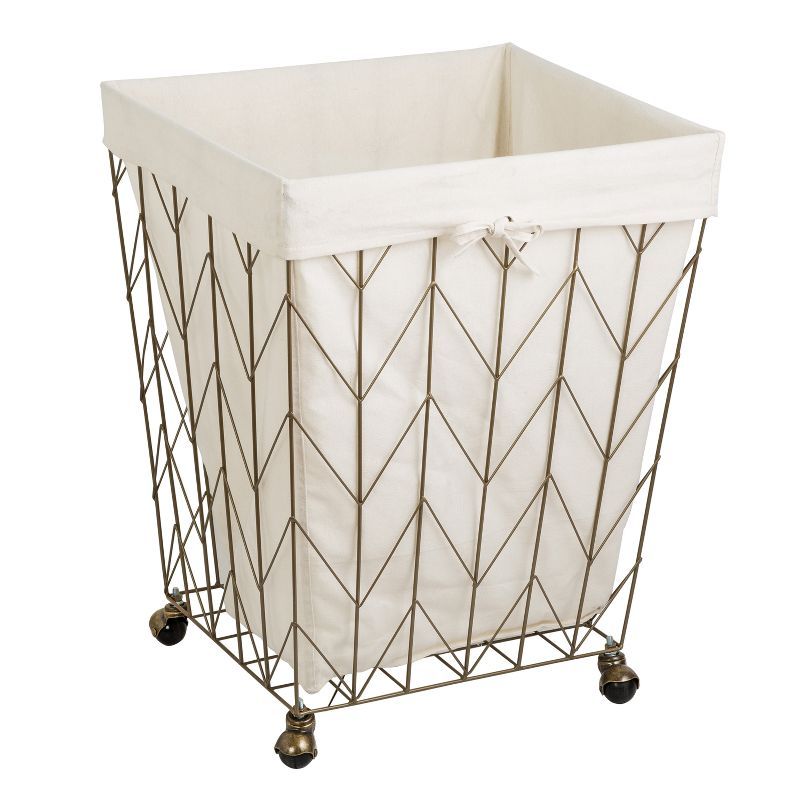 Bronze Chevron Steel Rolling Laundry Hamper with Canvas Liner