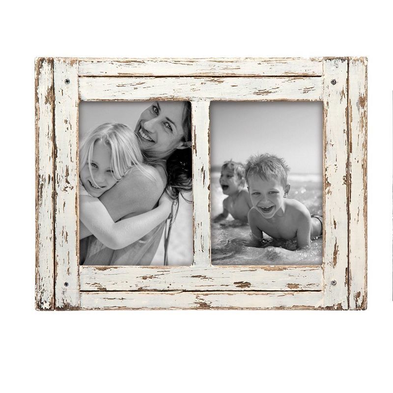 Distressed White Wood 5x7 Double Photo Frame