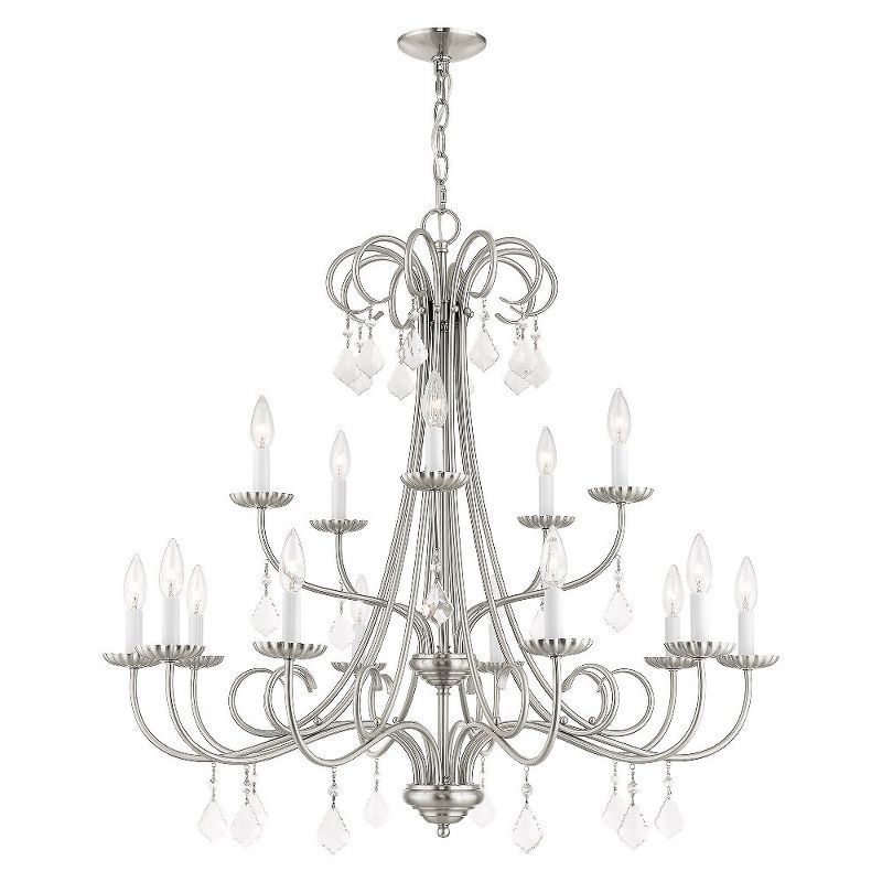 Elegant Brushed Nickel 15-Light Chandelier with Crystal Accents