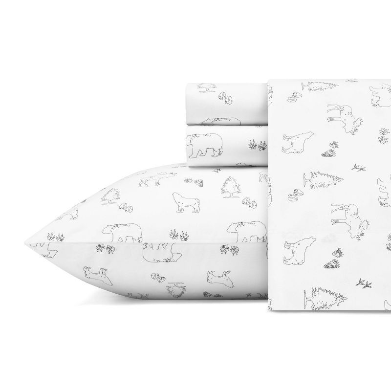 Queen Gray Cotton Percale Animal Tracks Sheet Set