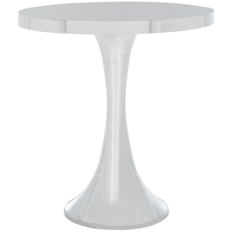 Galium Silver Aluminum Round Side Table with Mirrored Top