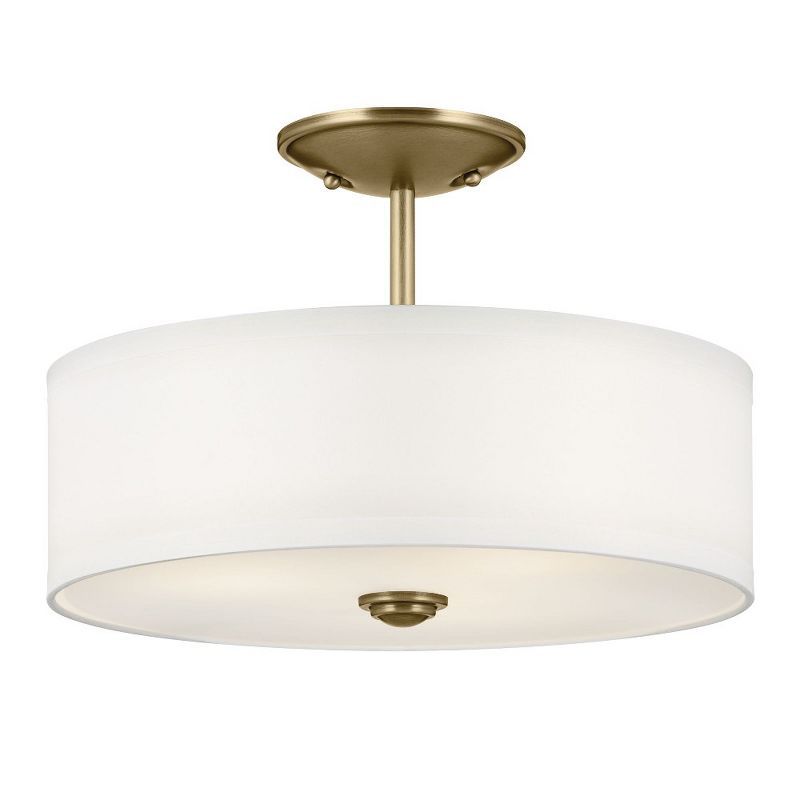 Natural Brass 14" 3-Light Semi-Flush Drum Ceiling Fixture