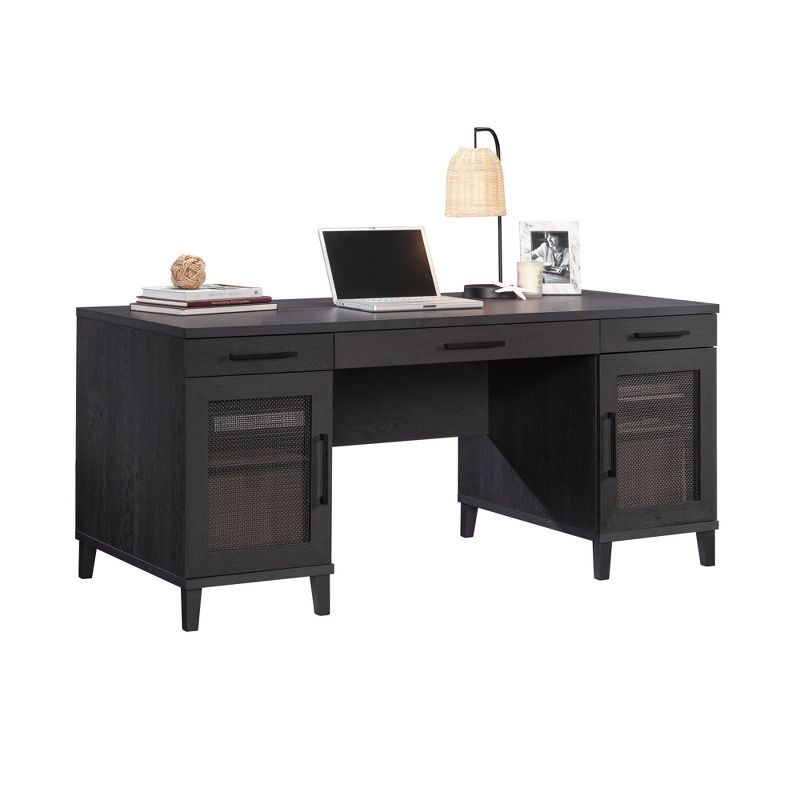 Raven Oak Executive Desk with Drawers and Keyboard Tray