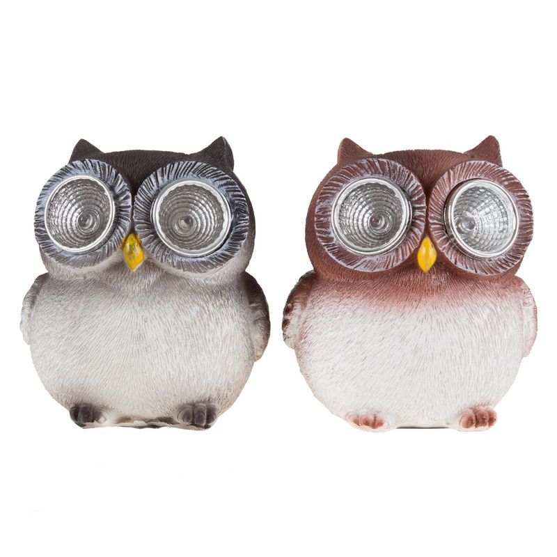 Solar-Powered Polyresin Owl Garden Statues Set of 2