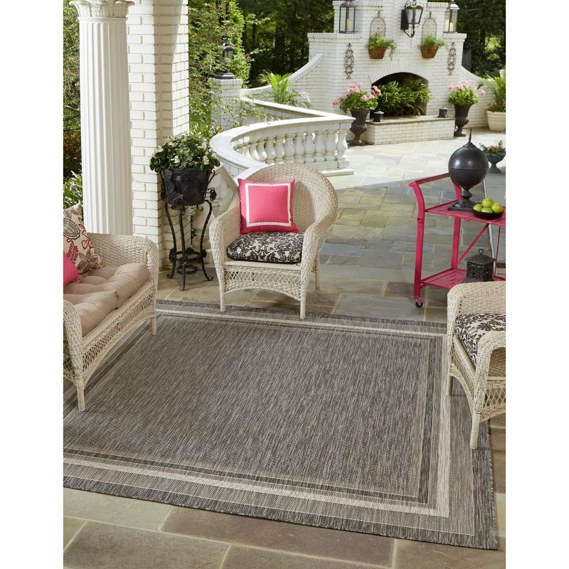 Sophisticated Square Black & Beige Outdoor Rug, Easy-Care & Stain-Resistant