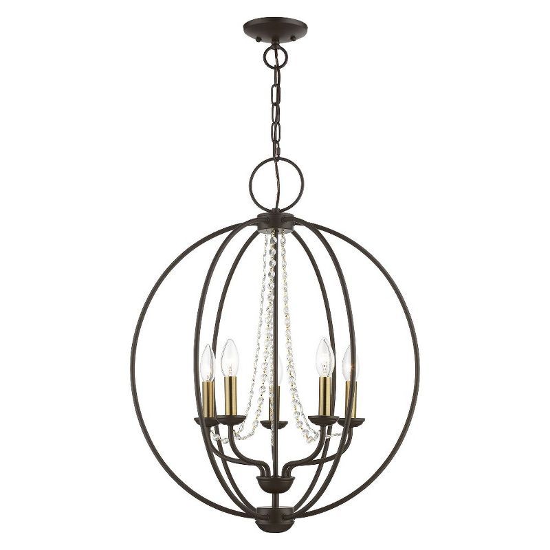 Arabella Bronze Antique Brass 5-Light Orb Chandelier with Clear Crystals