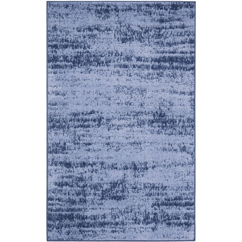Denim Blue Abstract Synthetic Reversible Outdoor Rug 38"