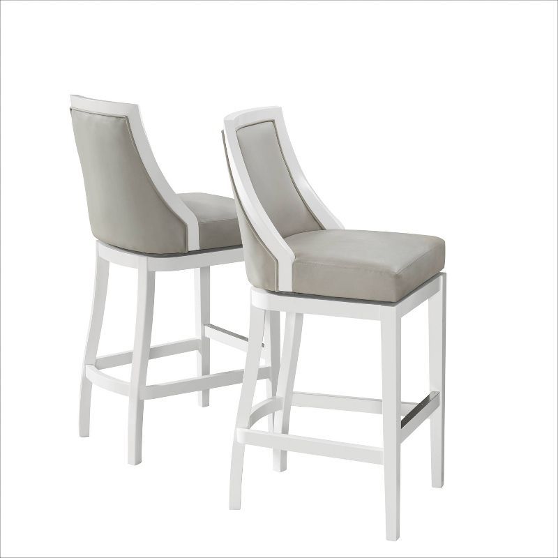 White Wood Swivel Bar Height Stool with Backrest