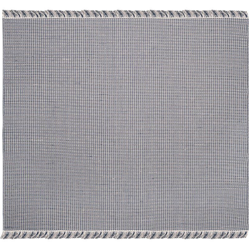 Ivory and Navy Handwoven Cotton Square Rug