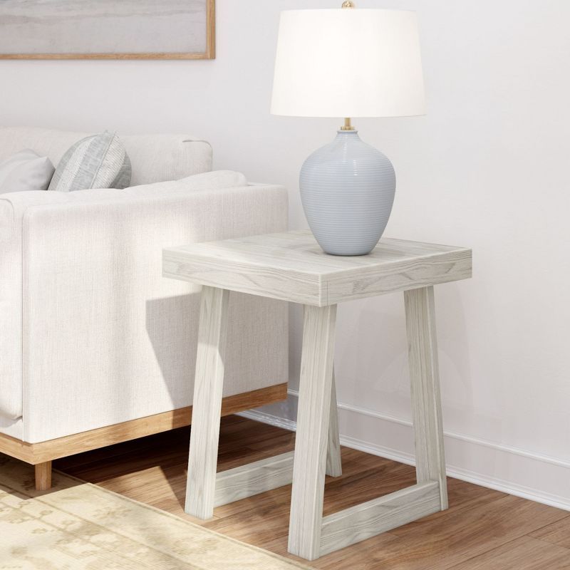White Sand Wirebrush Solid Pine Wood Square Side Table