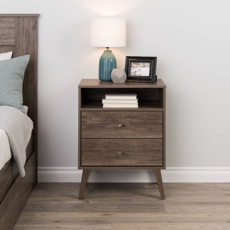 Drifted Gray Tall 2-Drawer Nightstand with Open Shelf