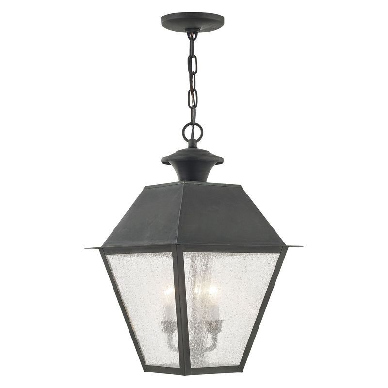 Mansfield Charcoal Seeded Glass 3-Light Outdoor Pendant Lantern