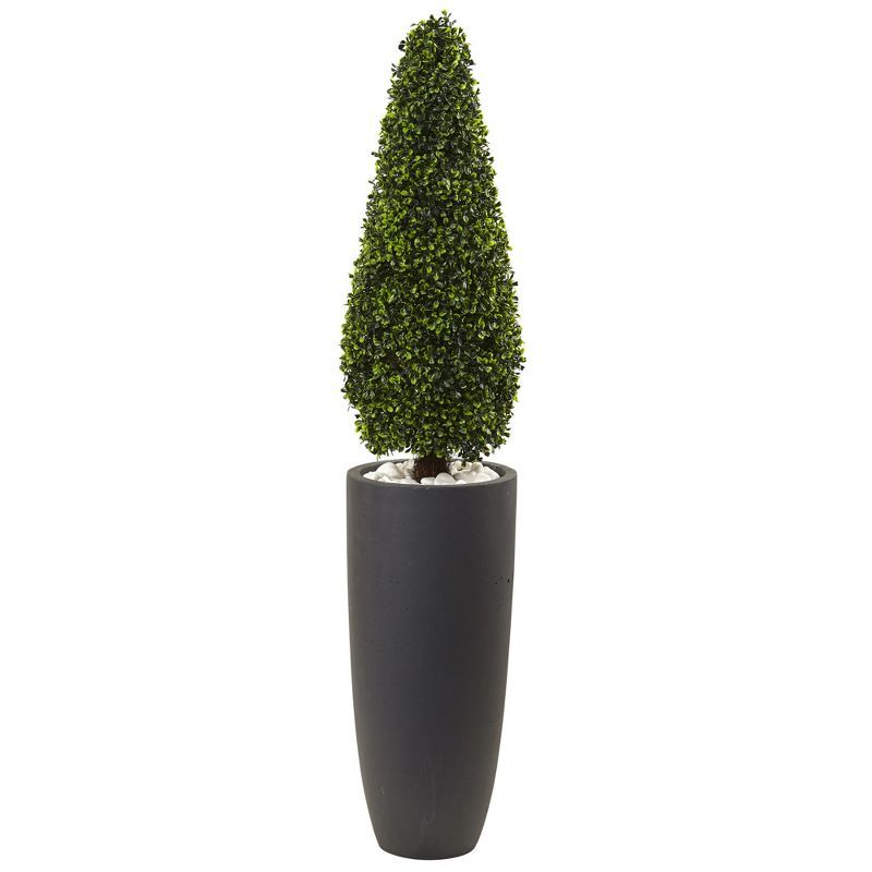 50" Green Boxwood Topiary in Gray Plastic Planter