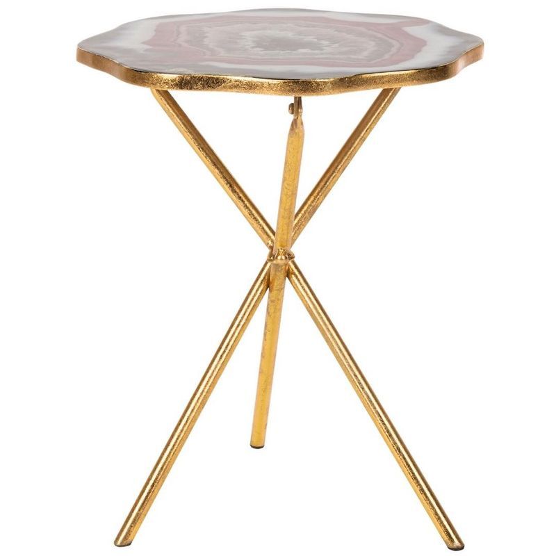 Celeste Round Faux Agate Gold Metal Side Table