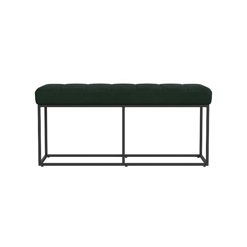 Theodore Deep Green Faux Suede Bench with Metal Base