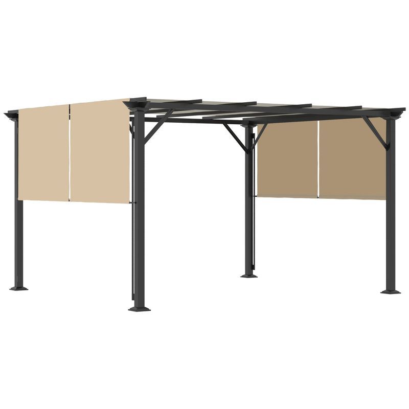 Beige Steel Outdoor Pergola with Retractable Canopy