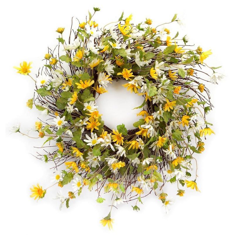 Yellow and White Daisy Grapevine Wreath, 24-Inch