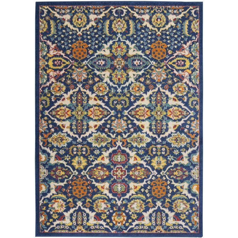 Allur Boho Navy Multicolor Floral 4' x 6' Synthetic Area Rug