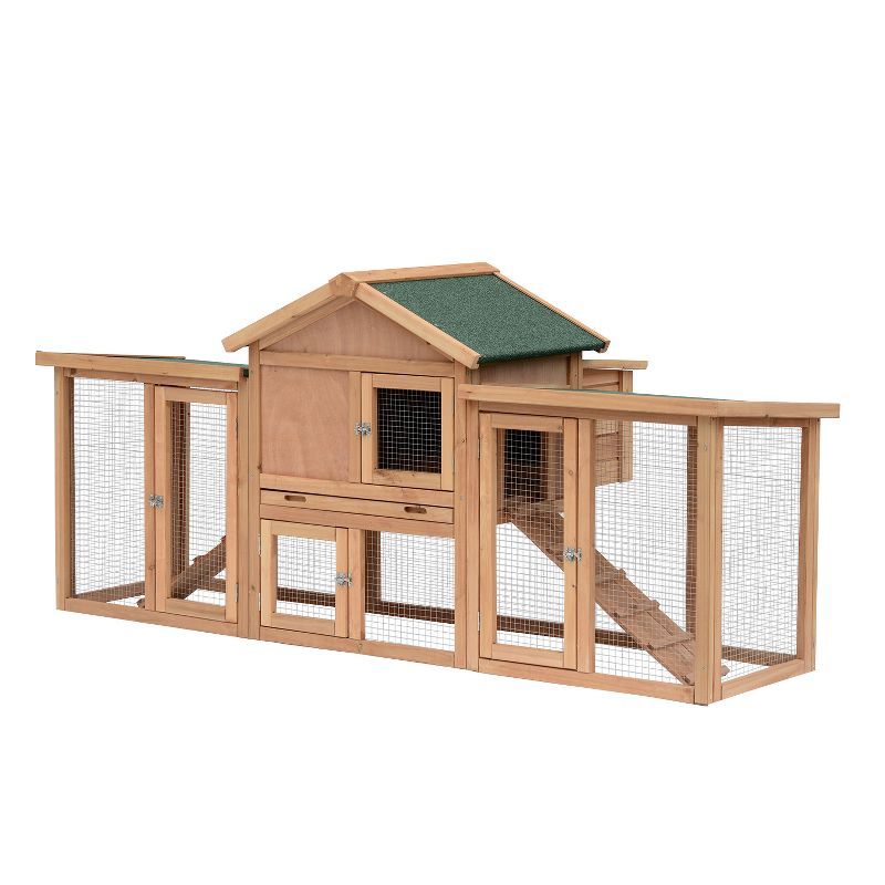 Large Brown Wooden Chicken Coop with Nesting Box and Double Run