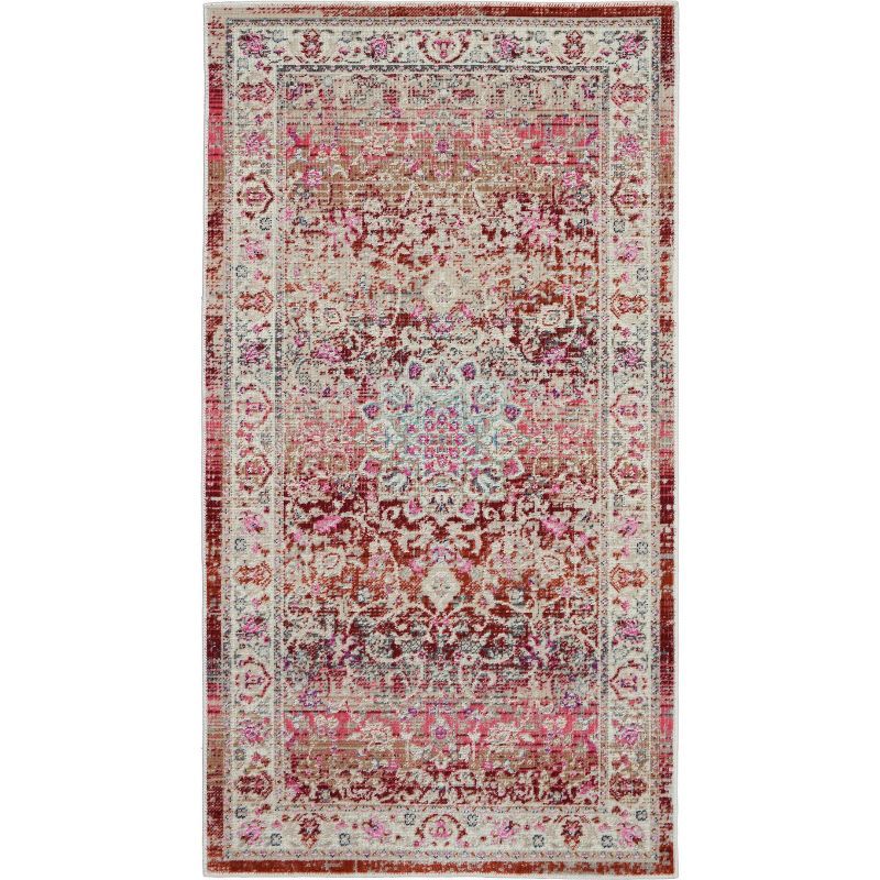 Vintage Kashan Distressed Red Synthetic 2' x 4' Area Rug