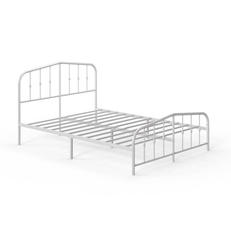 White Queen Metal Platform Bed Frame with Ornate Headboard