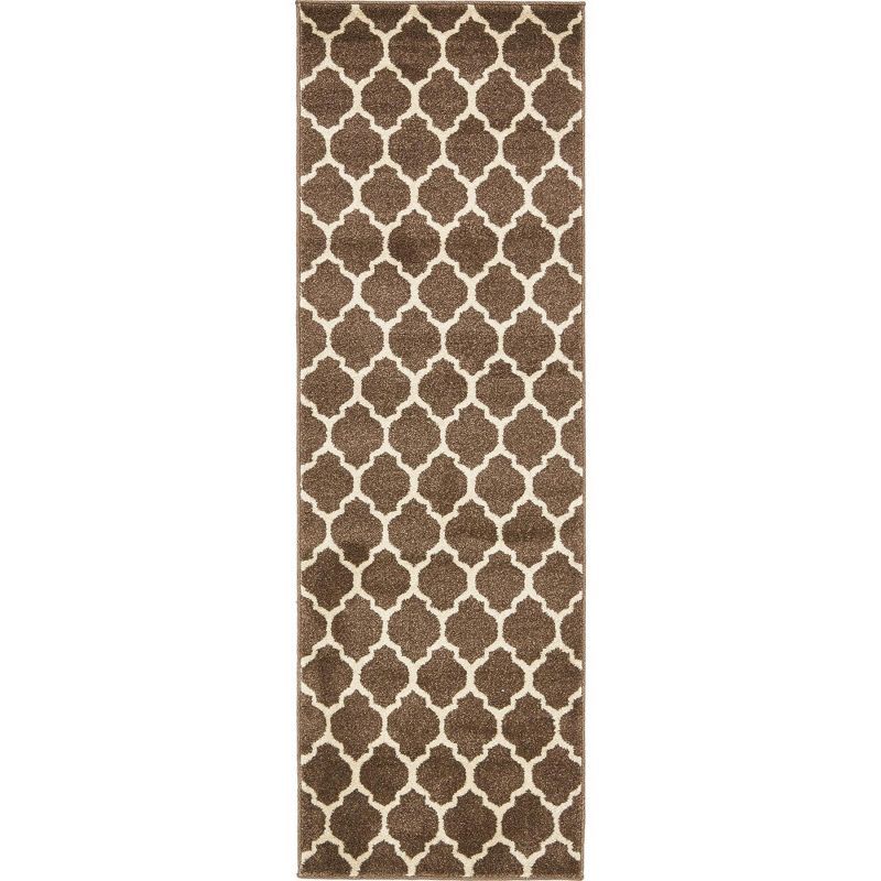Brown and Beige Synthetic Trellis Runner Rug