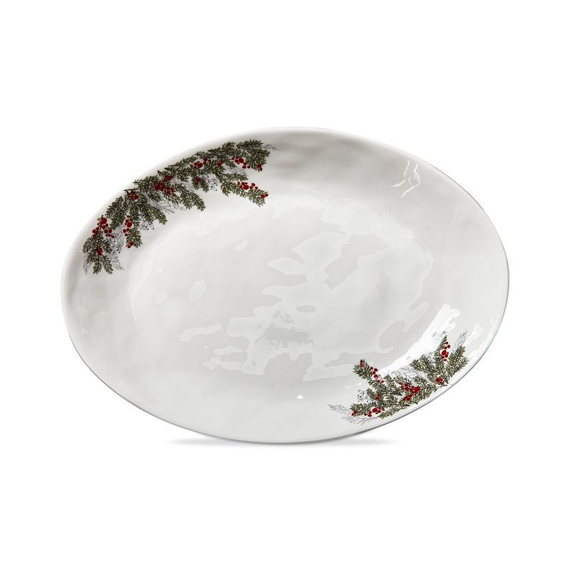 Holiday Ceramic Oval Platter with Festive Design, 20"