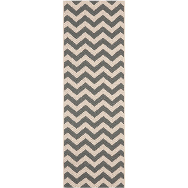 Grey and Beige Chevron Indoor/Outdoor Runner Rug