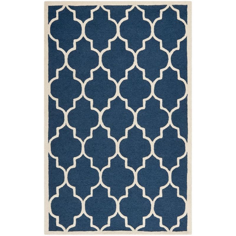 Handmade Navy & Ivory Tufted Wool Rectangular Rug 4' x 6'