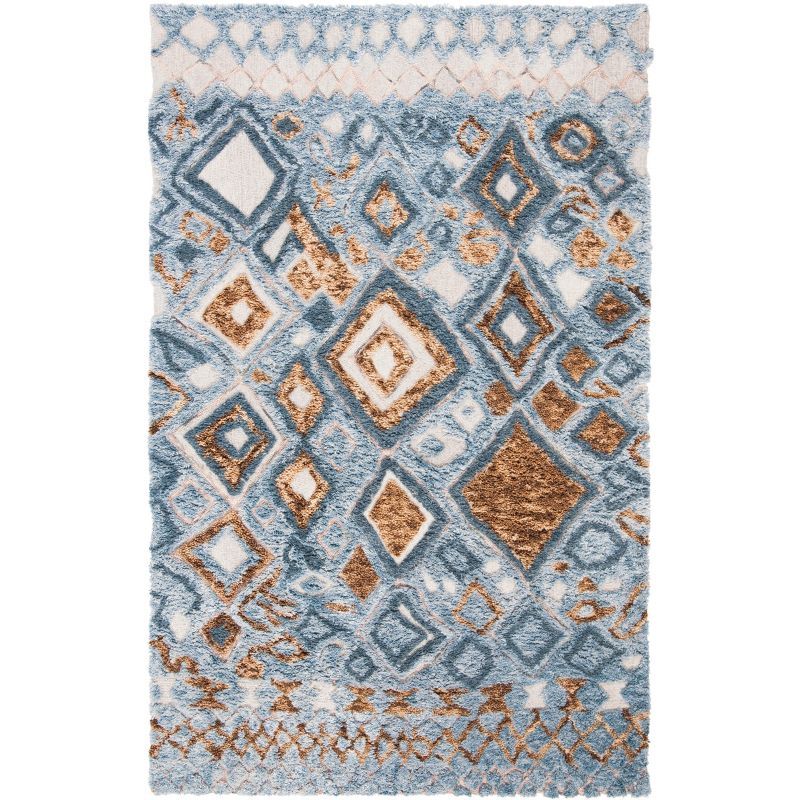 Grey and Gold Hand-Tufted Wool Moroccan Shag Rug, 5' x 8'