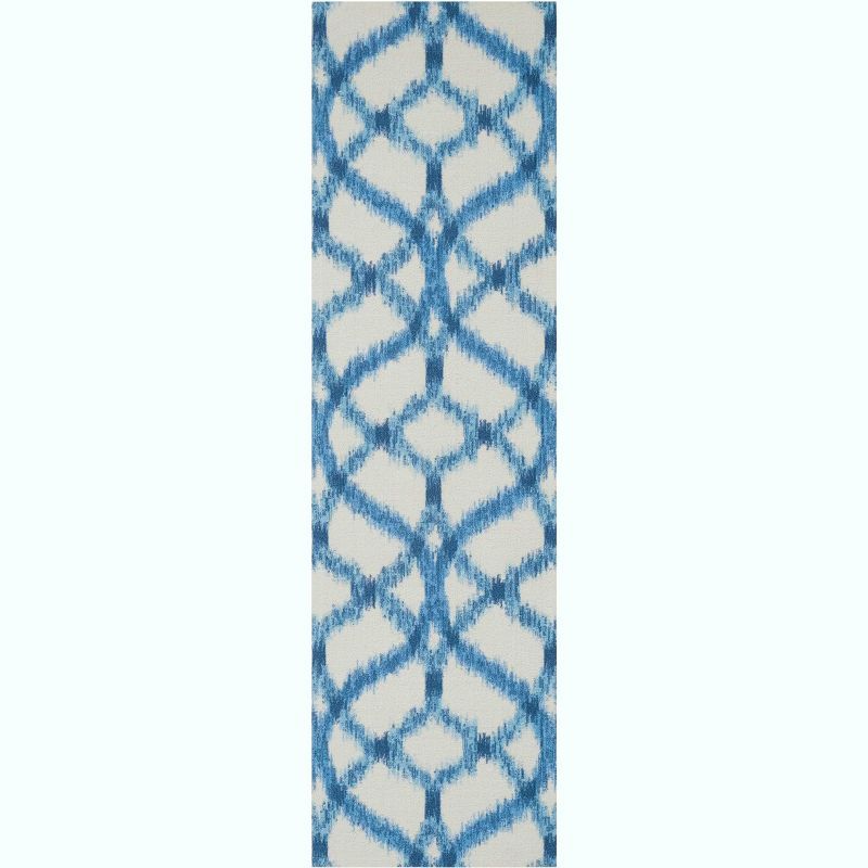 Aegean Blue and White Ikat Outdoor Runner Rug