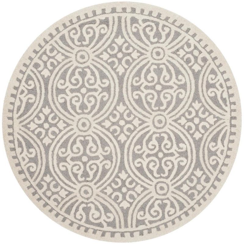 Ivory and Silver Round Hand-Tufted Wool Area Rug