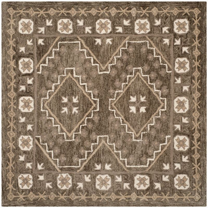 Handmade Tufted Brown and Taupe Wool Square Area Rug