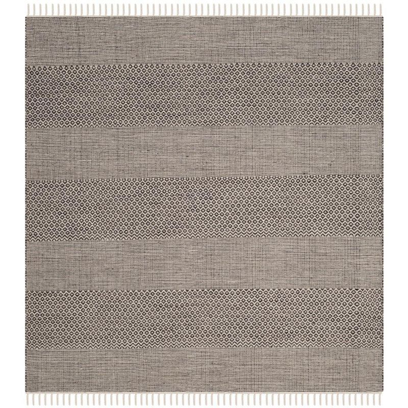 Ivory and Anthracite 4 ft. Square Geometric Wool Cotton Area Rug