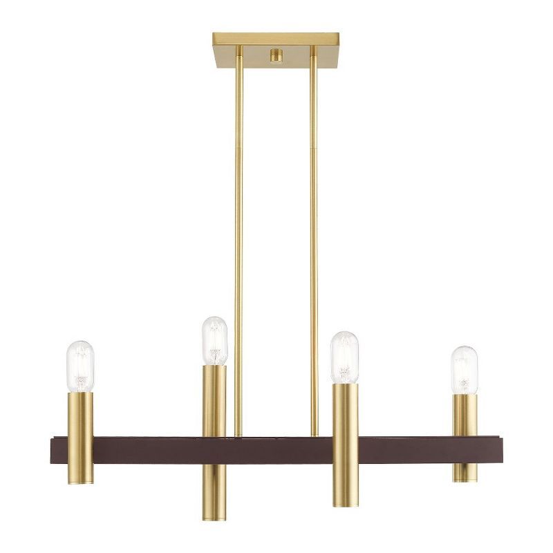 Helsinki Satin Brass & Bronze 4-Light Linear Chandelier with Crystal Accents