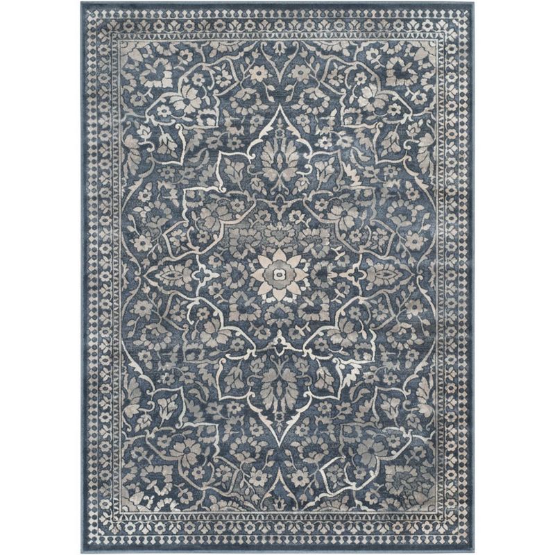 Elegant Vintage-Inspired Blue and Light Grey Viscose Area Rug - 3'3" x 5'7"