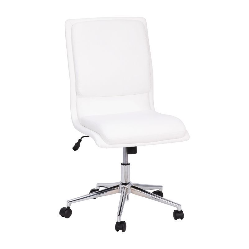 White Leather Mid-Back Armless Swivel Task Chair with Chrome Base