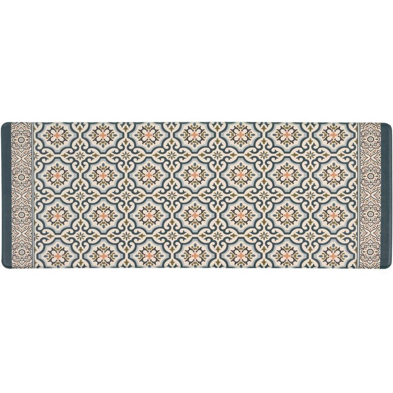 Blue Rectangular Anti-Fatigue Kitchen Mat with Pattern