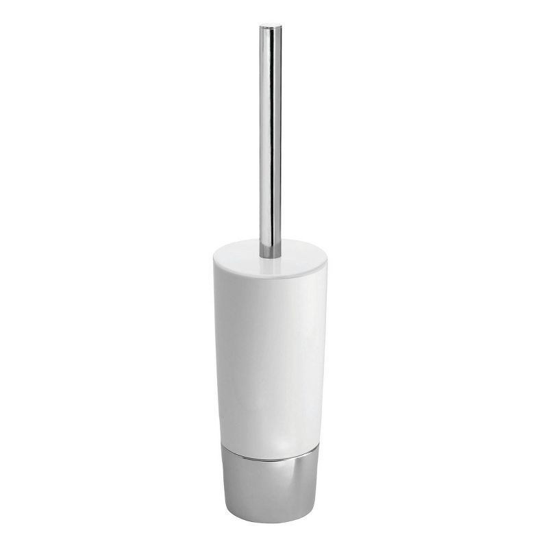 Slim White and Chrome Plastic Toilet Bowl Brush and Holder