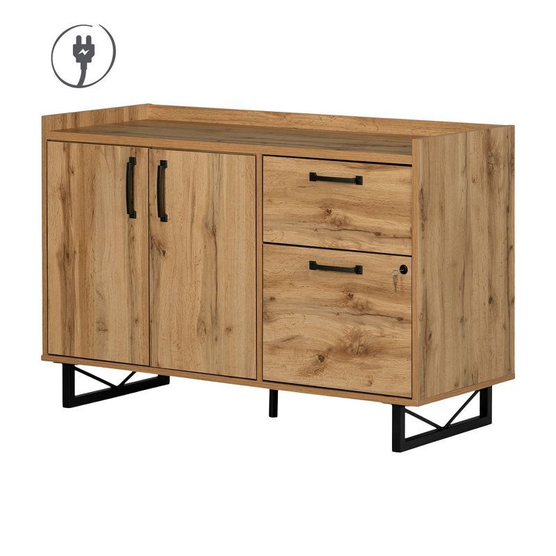 Nordik Oak 31" 2-Door Credenza with Drawers and Metal Frame