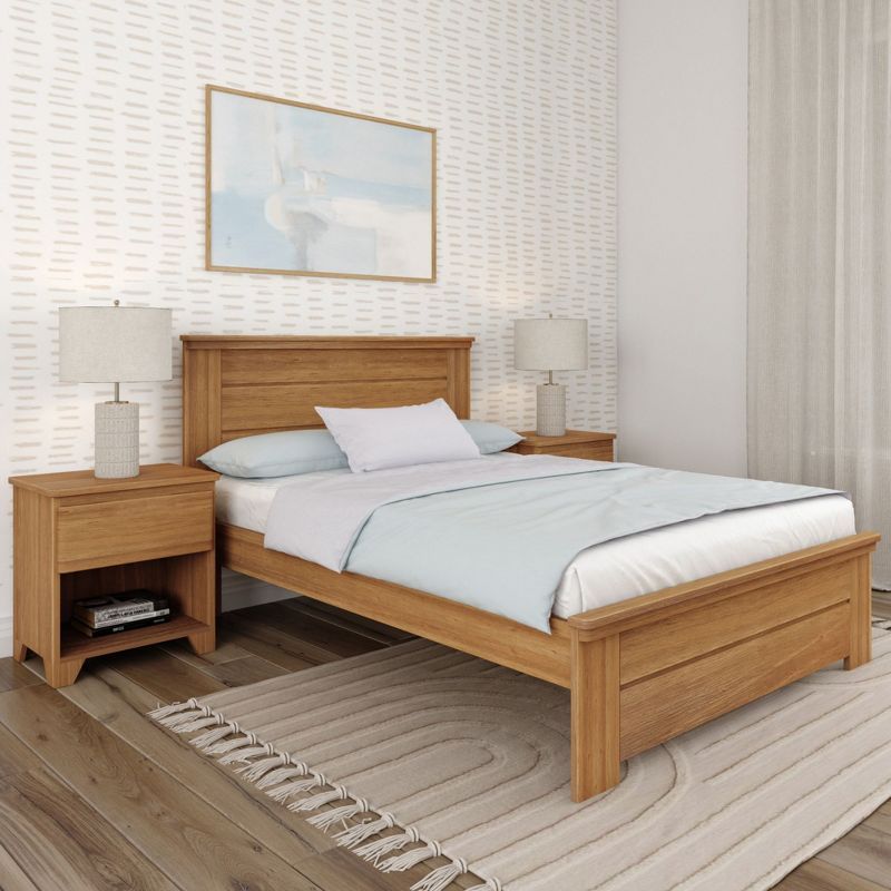 Pecan Pine Full Bed Frame with Solid Wood Headboard