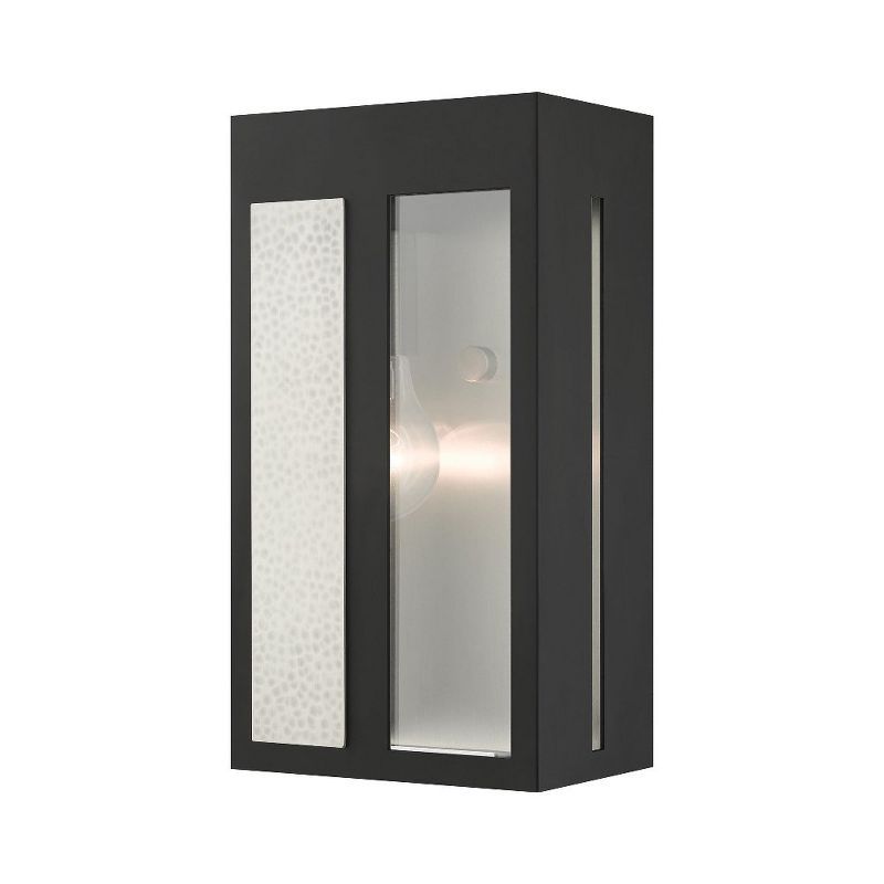 Modern Lafayette Black Brass Outdoor Wall Lantern with Clear Glass