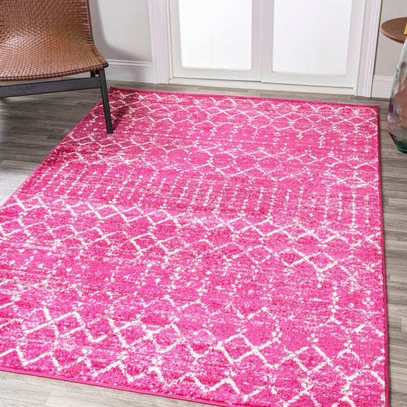 Fuchsia Ivory Trellis 5' x 8' Reversible Washable Rug