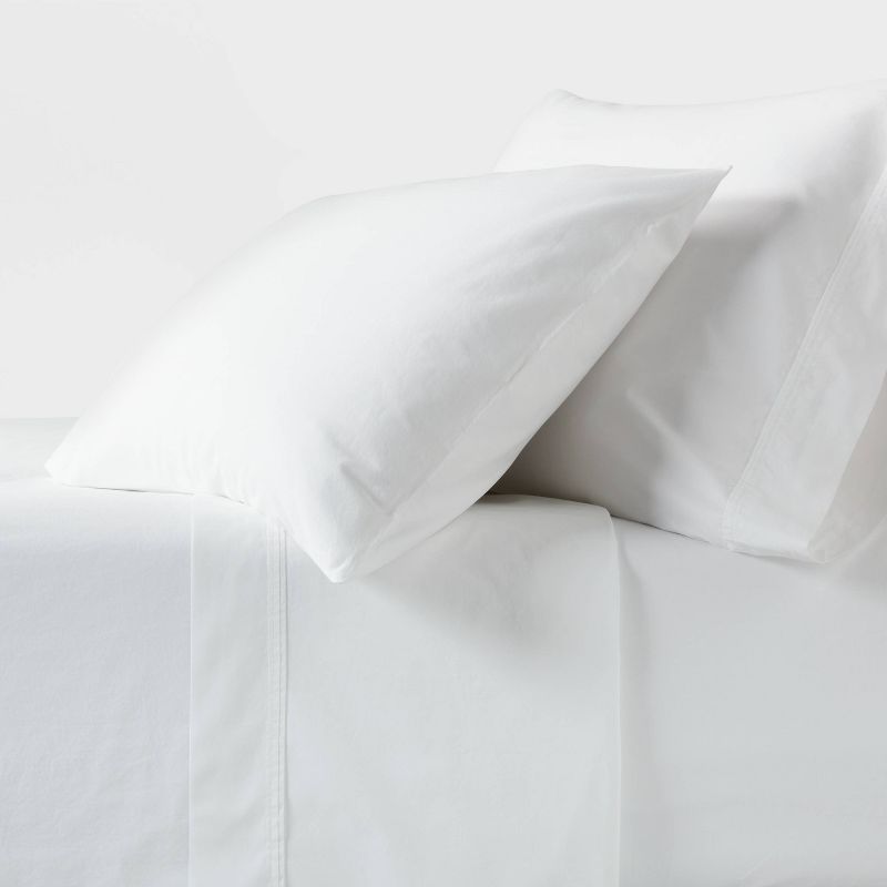 Queen True White Organic Cotton Percale Sheet Set