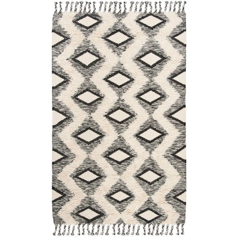 Handmade Black Wool 4' x 6' Reversible Area Rug