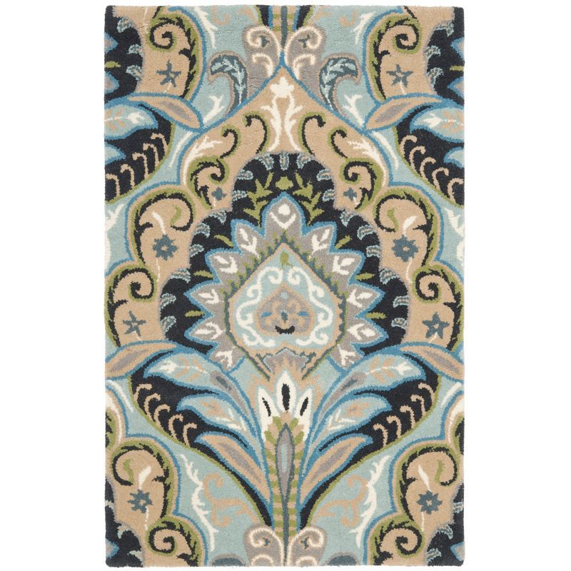 Handmade Blue Floral Wool Tufted Reversible Area Rug